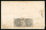 Stamp of Brazil » 1843 Bull's Eyes Aldeia Da Pedro: 1843 Bull's Eyes 30r outer letter sheet used horiz pair 30r