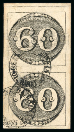 Stamp of Brazil » 1843 Bull's Eyes 1843 Bulls Eyes 60r early impression vertical pair used Bahia