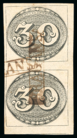 Stamp of Brazil » 1843 Bull's Eyes 1843 Bull's Eyes 30r intermediate impression vertical pair used part and full handstamp