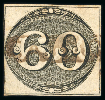 Stamp of Brazil » 1843 Bull's Eyes Castro: 1843 Bulls Eyes 60r two early impressions used part framed cancels