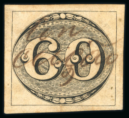Stamp of Brazil » 1843 Bull's Eyes 1843 Bull's Eyes 60r intermediate impression used full manuscript cancel