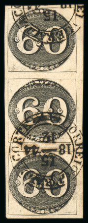 Stamp of Brazil » 1843 Bull's Eyes 1843 Bull's Eyes 60r early impression vertical strip of three used