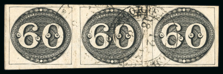 Stamp of Brazil » 1843 Bull's Eyes 1843 Bull's Eyes 60r early impression horizontal strip of three used