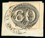 Stamp of Brazil » 1843 Bull's Eyes Corte: 1843 Bull's Eyes 60r used on piece with full cancel