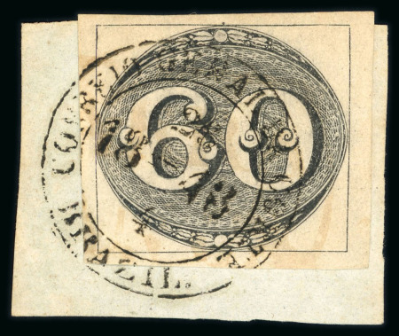Stamp of Brazil » 1843 Bull's Eyes Corte: 1843 Bull's Eyes 60r used on piece with full cancel