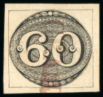 Stamp of Brazil » 1843 Bull's Eyes Granja: 1843 Bull's Eyes 60r black used large part handstamp