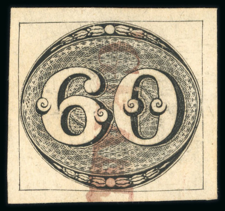 Stamp of Brazil » 1843 Bull's Eyes Granja: 1843 Bull's Eyes 60r black used large part handstamp