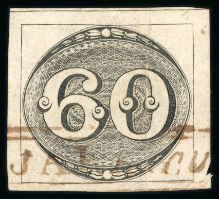 Stamp of Brazil » 1843 Bull's Eyes Jaragua: 1843 Bull's Eyes 60r grey-black used brown-red hs