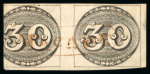 Stamp of Brazil » 1843 Bull's Eyes Macahe: 1843 Bull's Eyes 30r large part horizontal pair used red hs