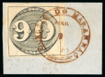 Stamp of Brazil » 1843 Bull's Eyes 1843 Bull's Eyes 90r black four margins piece full red date stamp