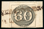 Stamp of Brazil » 1843 Bull's Eyes Mogy Das Cruzes: 1843 Bull's Eyes 60r black four margins on piece, two strikes