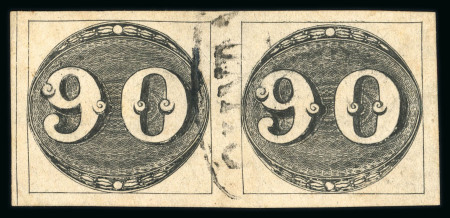Stamp of Brazil » 1843 Bull's Eyes 1843 Bull's Eyes 90r horizontal pair, dividing line at left used