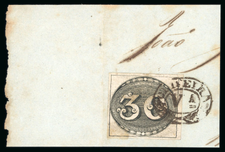 Stamp of Brazil » 1843 Bull's Eyes 1843 Bull's Eyes 30r black on piece tied complete cancel