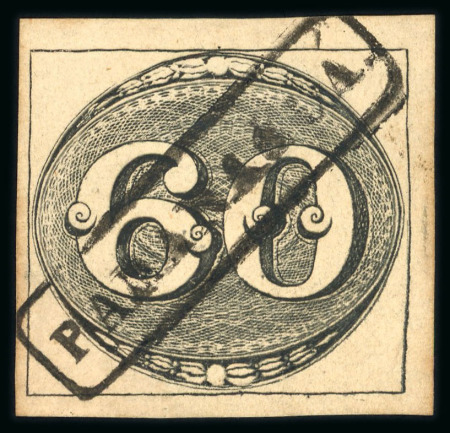 Stamp of Brazil » 1843 Bull's Eyes Paranagua: 1843 Bull's Eyes 60r black used virtuall full framed hs