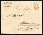 Stamp of Egypt » Austrian Post Offices 1867 3kr. light brown, neatly tied by small oval TRIESTE/13.8 ds on printed envelope from 'S.VENTURA & C./SPEDITORI/TRIESTE' and addressed to Alexandria, Egypte, showing Austrian Office ALEXANDRIEN/14/8 arrival bs, cvr f