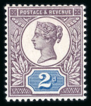 Stamp of Great Britain » 1855-1900 Surface Printed » 1887-1900 Jubilee Issue & 1891 £1 Green 1899 2d Jubilee colour trial on unwatermarked paper, with the frame plate in purple and the duty plate in deep blue