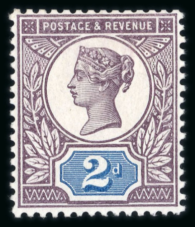 Stamp of Great Britain » 1855-1900 Surface Printed » 1887-1900 Jubilee Issue & 1891 £1 Green 1899 2d Jubilee colour trial on unwatermarked paper, with the frame plate in purple and the duty plate in deep blue