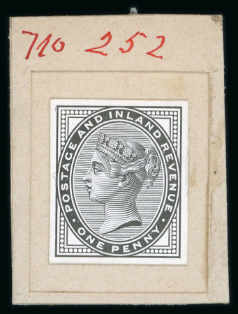 Stamp of Great Britain » 1855-1900 Surface Printed » 1880-81 Provisional Issue and 1881 1d Lilac 1881 1d lilac die I die proof printed in black on white glazed card cut down and mounted in a sunken frame