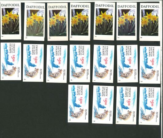 Stamp of United States » Booklets 1988, group of 18 test booklets incl. Jack London 1-9, 11, 12 and a group of 7 Daffodil