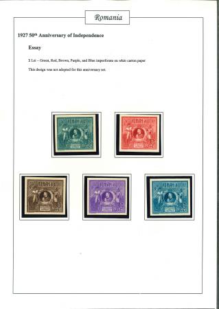 Stamp of Romania » Later Issues 1927 50th Anniversary of Independence with six sets of Essays