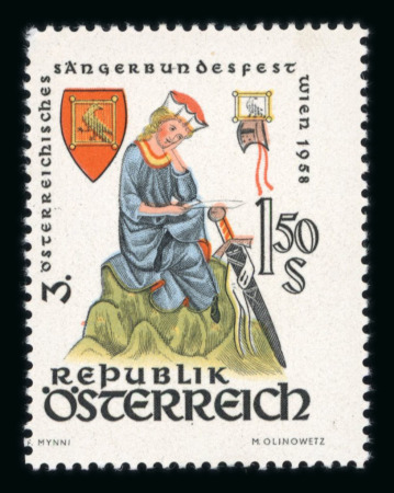 Stamp of Austria » 2nd. Republic 1958-61, 1958 W.v.d.Vogelweide 1S50 und 1961 Industriestandorte 1S