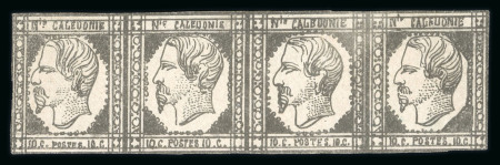 Stamp of Colonies françaises » Nouvelle-Calédonie 1859, Triquerat Y&T n° 1 en bande de quatre timbres