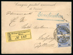 Stamp of Austria » 1890-1918 Issues  1891 WELTPOSTKONGRESS WIEN Einschreibebrief nach Dänemark