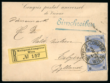 Stamp of Austria » 1890-1918 Issues  1891 WELTPOSTKONGRESS WIEN Einschreibebrief nach Dänemark
