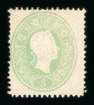 Stamp of Austria » 1860 Issue 1860-61, 3Kr hellgrün, postfrisch mit Falzspuren