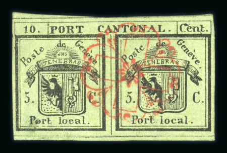 Stamp of Switzerland / Schweiz » Kantonalmarken » Genf 1843, Doppelgenf, in frischer Farbe, allseits breitrandig geschnitten