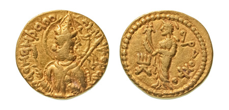 Stamp of Coins » Kushan Kushanas, Huvishka, c. 151-192, AV dinar, 7.82 g. Ardoksho