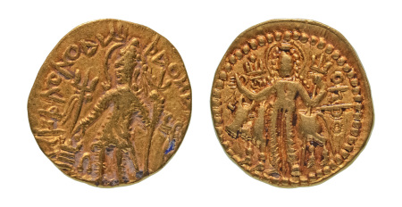 Stamp of Coins » Kushan Kushanas, Kanishka III, c. 267-270, AV dinar, 7.69 g. (21 mm). Oesho Bull