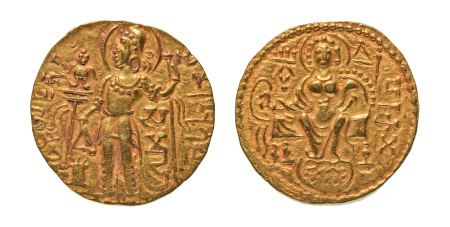 Stamp of Coins » Gupta Gupta Empire, Samudragupta, c. 335-375, AV dinar, 7.73 g. Javelin