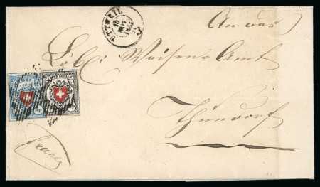 Stamp of Switzerland / Schweiz » Orts-Post und Poste Locale 1851, Poste Locale mit Kreuzeinfassung auf Brief mit Rayon I hellblau