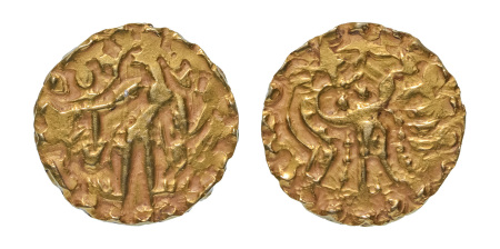 Stamp of Coins » Post-Gupta Post Gupta, Bengal, Samatata region, Khadga dynasty, Sri Dharanarata (possibly), c. 675-700, AV dinar, 5.56 g.