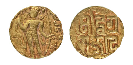 Stamp of Coins » Hindu coins of medieval India Samatata Kingdom, Chahamanas of Sakambhari, Vigraharaja IV, c. 1150-1164, AV dinar, 4.03 g.