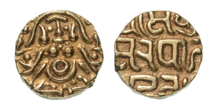 Stamp of Coins » Hindu coins of medieval India Yadavas of Tribhuvanagiri, Kumara Pala, 11th century, AV half dinar, 2.07 g.