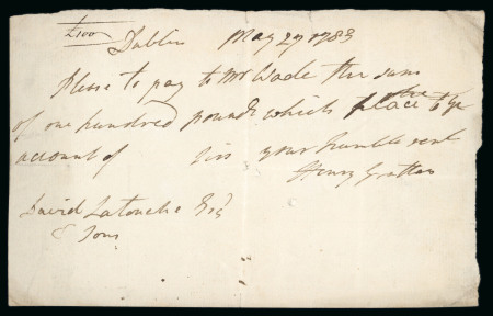 Stamp of Ireland » Historical Documents Henry Grattan: 1783 Henry Grattan's signature on a