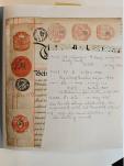 Stamp of Ireland » Revenues & Fiscals » Embossed Stamp Duty 1847-1922 Old-time attractive collection of 131 documents&receipts and 25 fragments neatly mounted on pages and housed in album, showing embossed impressions without colour and in red, with values from 1d to 3s6d, includ