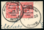 Stamp of Ireland » 1922-35 Overprint Collections 1922 Specialised assembly of mostly Skeleton and or rubber postmarks tying singles, multiples and combination frankings to fragments, plus three envelopes, showing a wide range of town markings in black & violet, some of