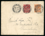 Stamp of Ireland » 1922 (Feb) Dollard Overprints (T1-T14) 1/2d green and Thom 1 1/2d red-brown, two singles, both tied by Hey-Dolphin machine first day cancel
