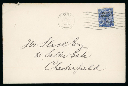 Stamp of Ireland » 1922 (Feb) Dollard Overprints (T1-T14) 2 1/2d ultramarine and 3d violet, singles, both tied by machine first day cancels on envelopes