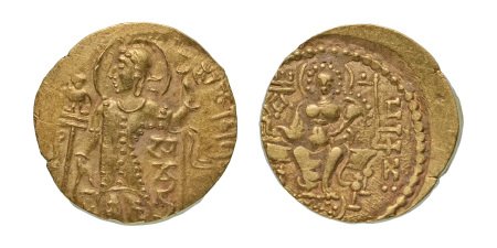 Stamp of Coins » Gupta Gupta Empire, Samudragupta, c. 335-375, AV dinar, 7.59 g. Javelin