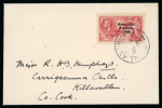 Stamp of Ireland » 1935 Re-Engraved Overprints (T75-T77) 2s6d chocolate and 5s red, tied on separate covers,
