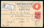 Stamp of Ireland » Political & Transitional Periods » British Postal Stationery - February 17, 1922 to July 23, 1924 1922 British GV 5d orange, two registered envelopes,