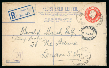Stamp of Ireland » Political & Transitional Periods » British Postal Stationery - February 17, 1922 to July 23, 1924 1922 British GV 5d orange, three registered envelopes,