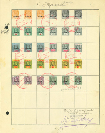 Stamp of Mauritius » Later Issues 1910 issue 1c to 10R complete set affixed to two complete Madagascar UPU receiving authority ledger pages