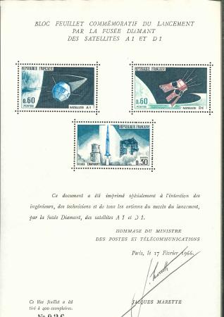 Stamp of France » Blocs et Feuillets 1966, bloc spécial Satellites A1 et D1 neuf ** MNH