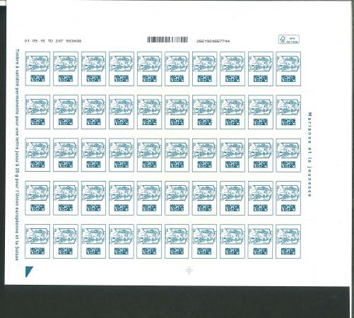 Stamp of France » Adhésif (Autocollant) 2015, autoadhésifs Marianne et la Jeunesse Y&T n° 1176