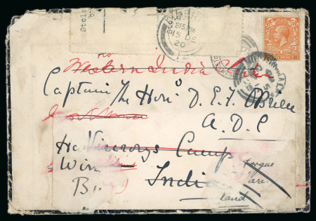 Stamp of Ireland » Political & Transitional Periods » Pre Transitional Period 1916-1921 1920 Mourning envelope addressed to India and redirected